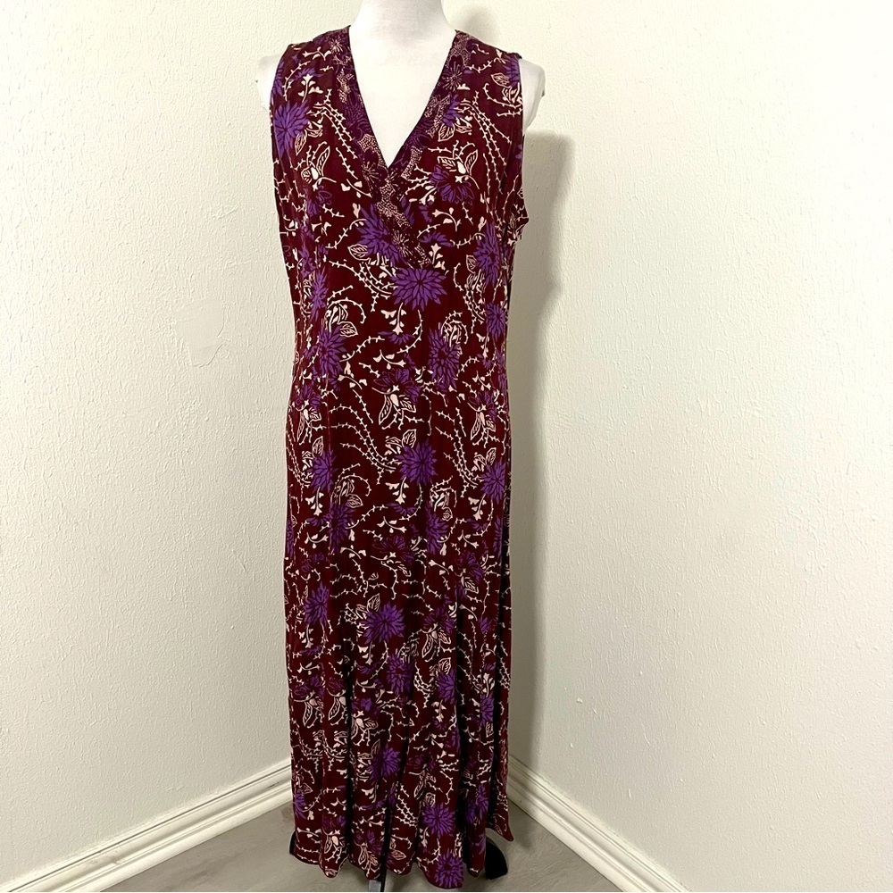 White Rice Womens Size Large Rayon Floral Print Boho Maxi Dress Burgundy Purple